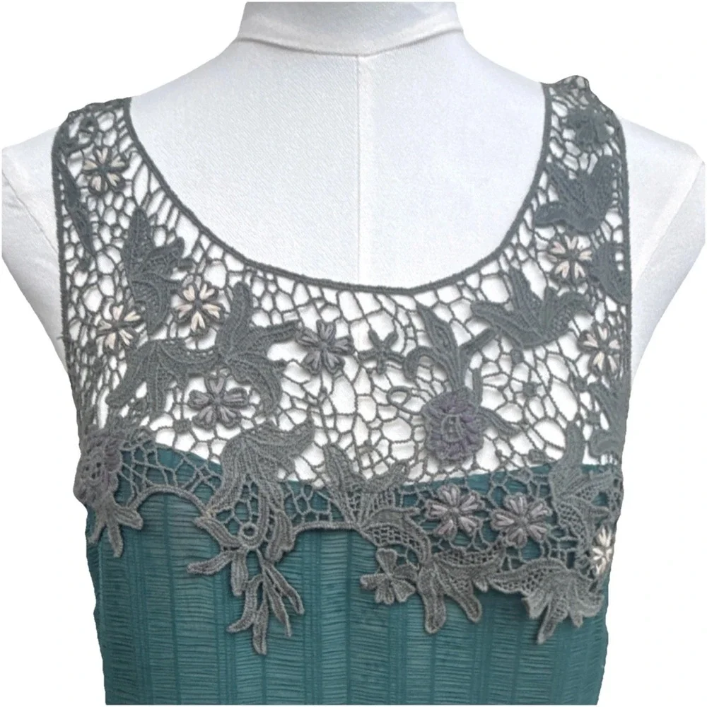 Free People Teal Lace Trim Drop Waist Mini Dress Small Boho Sleeveless Tunic